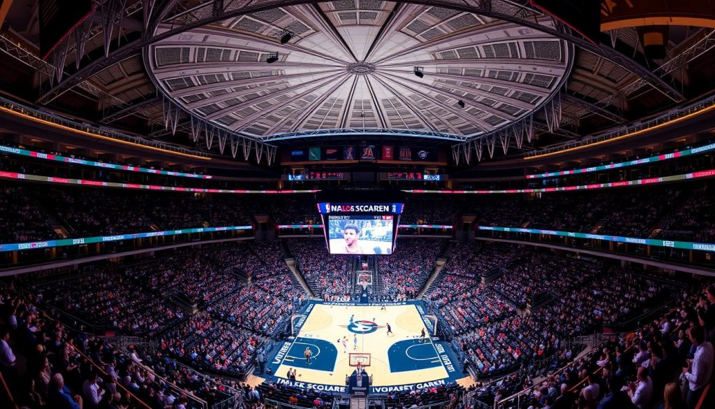 Панорама арены Madison Square Garden во время матча NBA Панорама арены Madison Square Garden во время матча NBA
